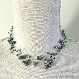 16” Gray Pearl Invisible Necklace 9 strands